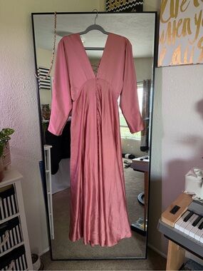 ASOS Dusty Rose Long Sleeve V-Neck Maxi Chemise